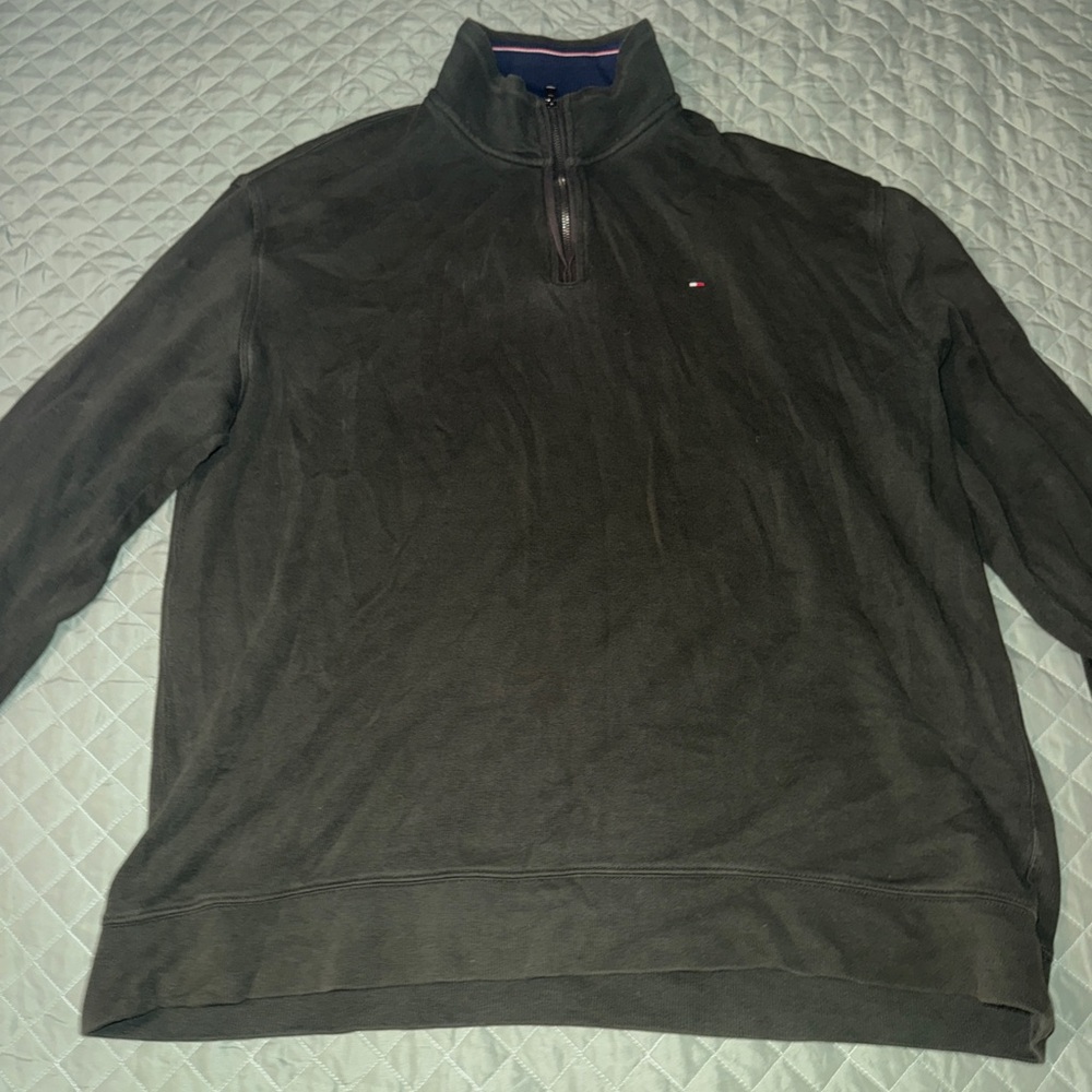 Tommy Hilfiger Men's Dark Gray 3/4 Zip-Up Sweater